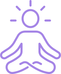 Person meditating icon with radiant lines.