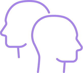Two outlined heads facing opposite directions.