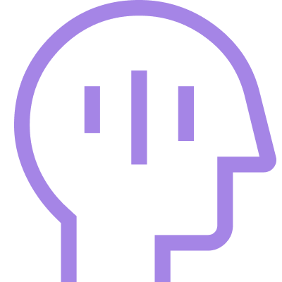 Purple abstract human head outline on black.